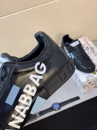 Dolce & Gabbana Portofino Tênis de Couro Preto de Estilo de Vida 8