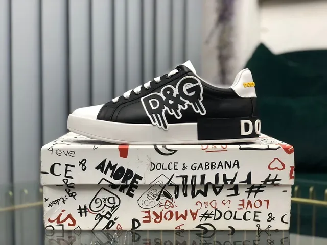 Dolce & Gabbana Portofino Black White Graphic Logo Appliqué Two-Tone Leather Upper Lifestyle Sneakers 8