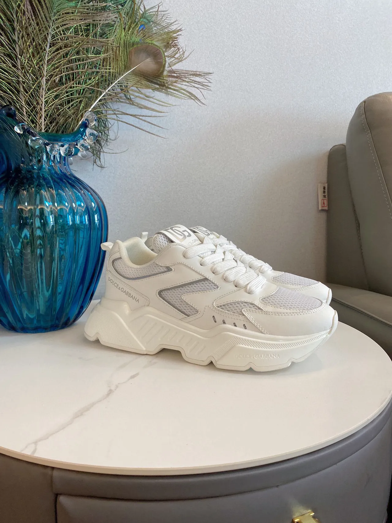 Dolce & Gabbana White Gray Sole Mesh-Synthetic Hybrid Upper Chunky Sneakers 2