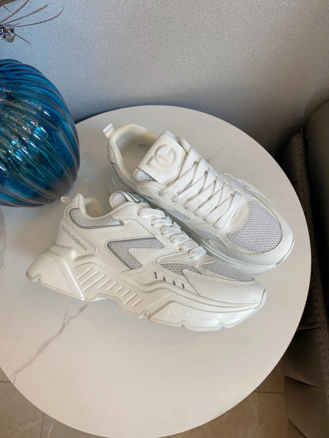 Dolce & Gabbana White Gray Sole Mesh-Synthetic Hybrid Upper Chunky Sneakers 3