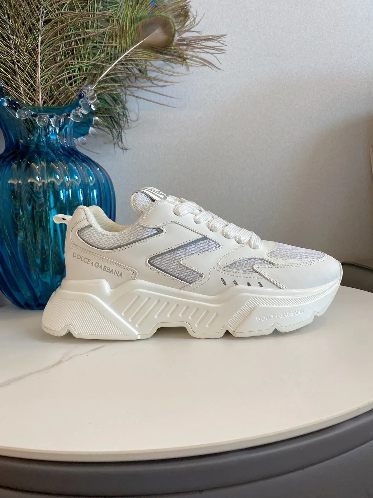 Dolce & Gabbana White Gray Sole Mesh-Synthetic Hybrid Upper Chunky Sneakers 4