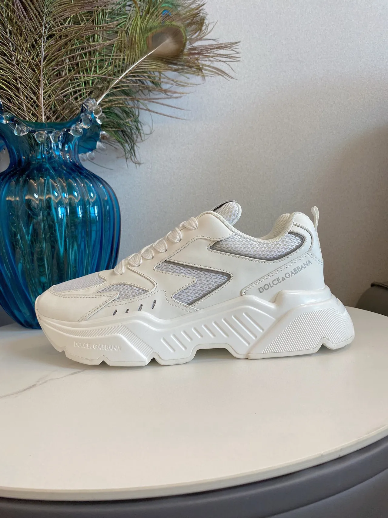 Dolce & Gabbana White Gray Sole Mesh-Synthetic Hybrid Upper Chunky Sneakers 5