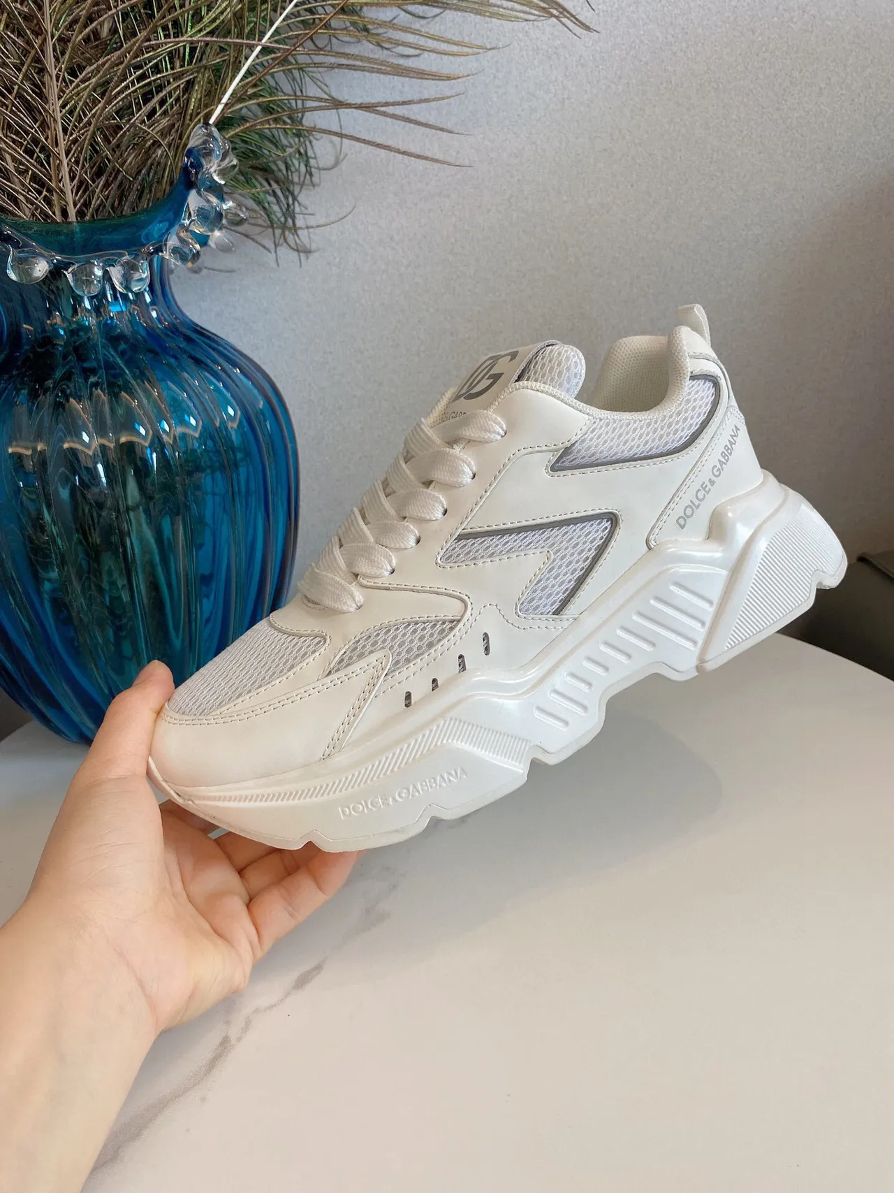 Dolce & Gabbana White Gray Sole Mesh-Synthetic Hybrid Upper Chunky Sneakers 6