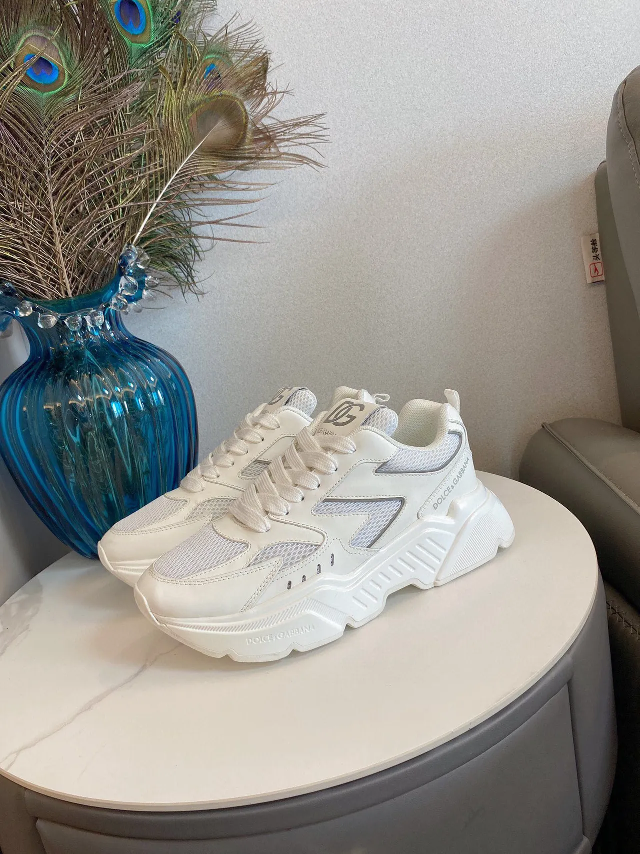 Dolce & Gabbana White Gray Sole Mesh-Synthetic Hybrid Upper Chunky Sneakers 7