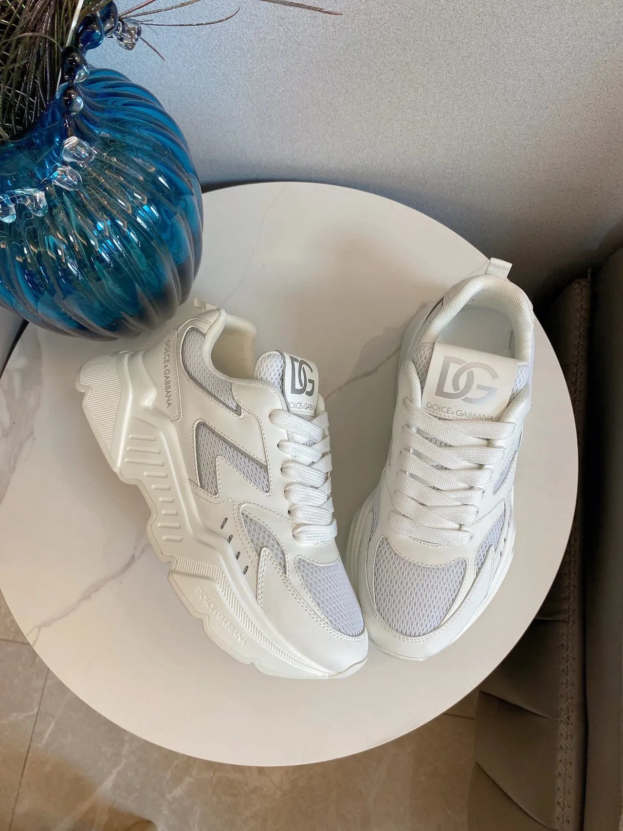 Dolce & Gabbana White Gray Sole Mesh-Synthetic Hybrid Upper Chunky Sneakers 8