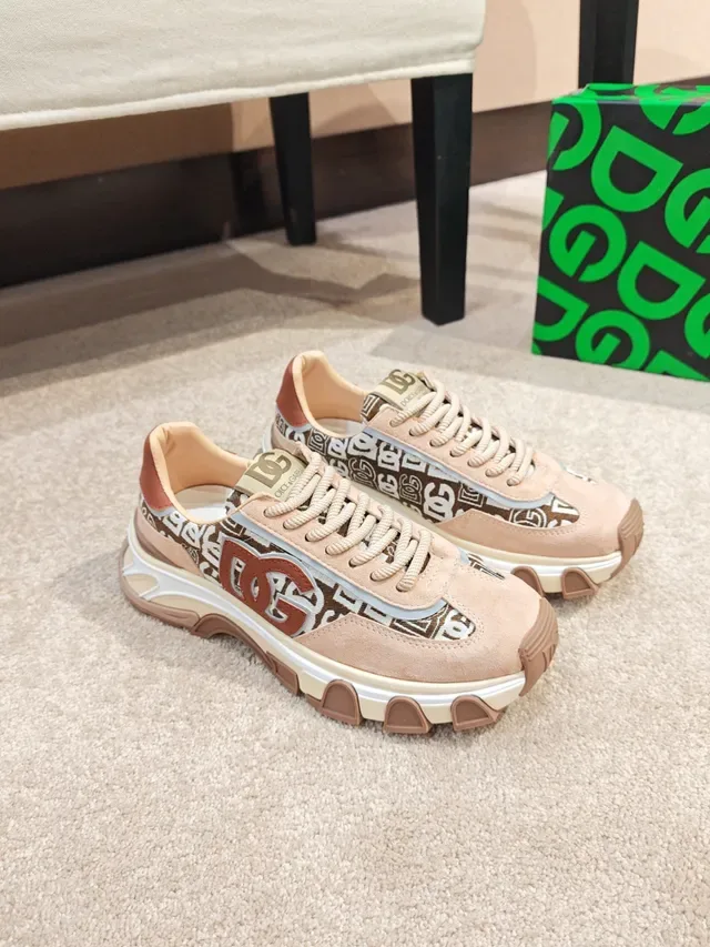 Dolce & Gabbana Beige Brun semelle plateforme empeigne multi-matériau sneakers chunky 4