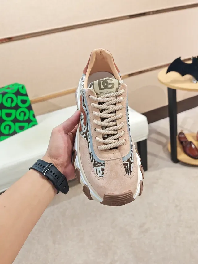 Dolce & Gabbana Beige Brun semelle plateforme empeigne multi-matériau sneakers chunky 5
