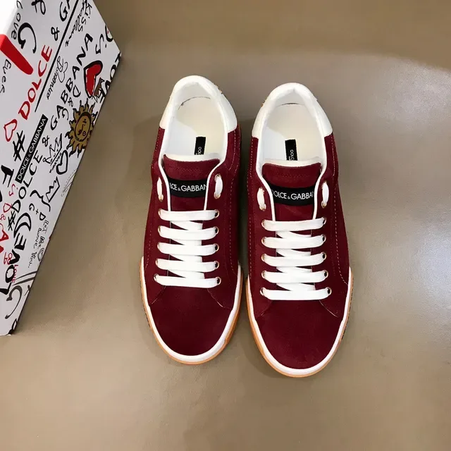 Dolce & Gabbana حذاء رياضي أسلوب حياة جلد مدبوغ أحمر برغندي أصفر برتقالي بخياطة بيضاء متباينة 9