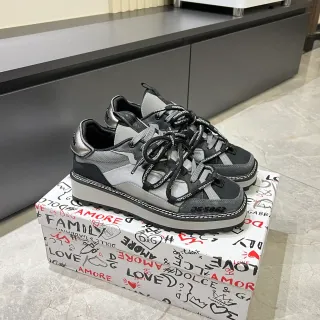 Dolce & Gabbana Gray Black Platform Sole Mesh-Synthetic Hybrid Upper Sneakers