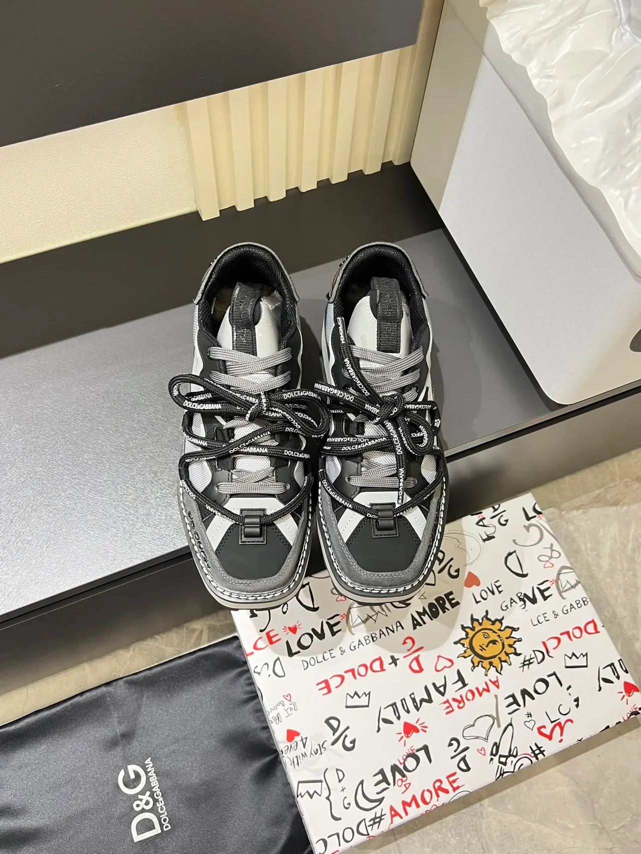 Dolce & Gabbana Gray Black Platform Sole Mesh-Synthetic Hybrid Upper Sneakers 4