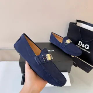 Dolce & Gabbana Portofino 海军蓝 黄金 麂皮 金属马衔扣 乐福鞋