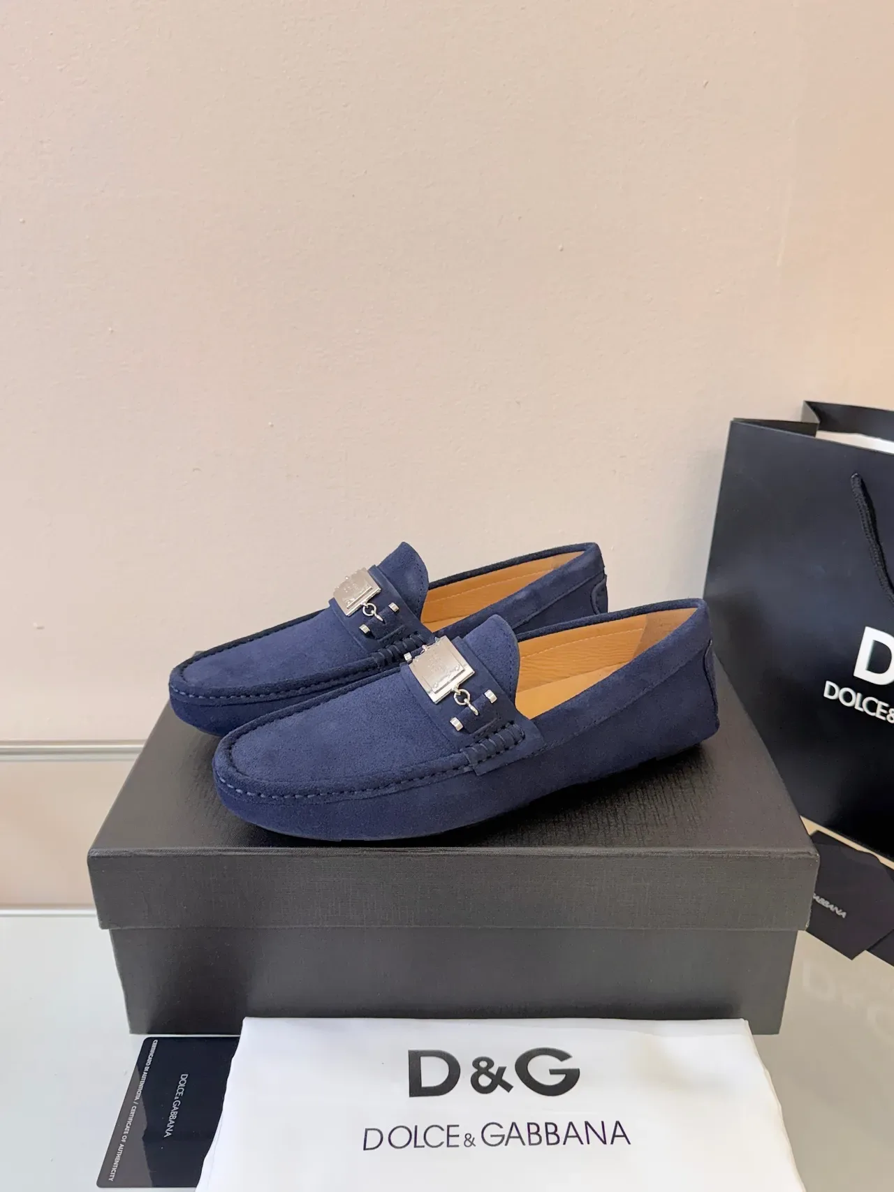 Dolce & Gabbana Portofino Navy Gold Suede Metal Horsebit Buckle Loafer 2