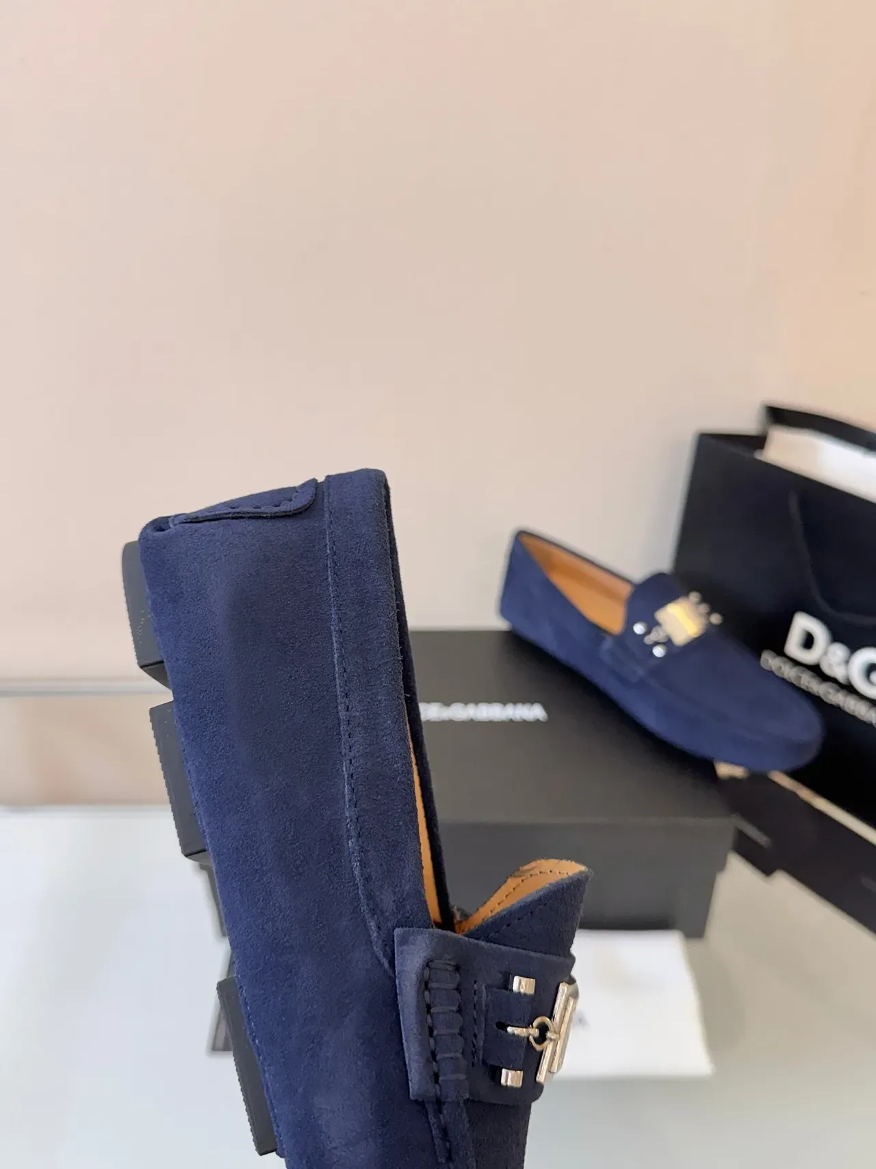 Dolce & Gabbana Portofino Navy Gold Suede Metal Horsebit Buckle Loafer 3