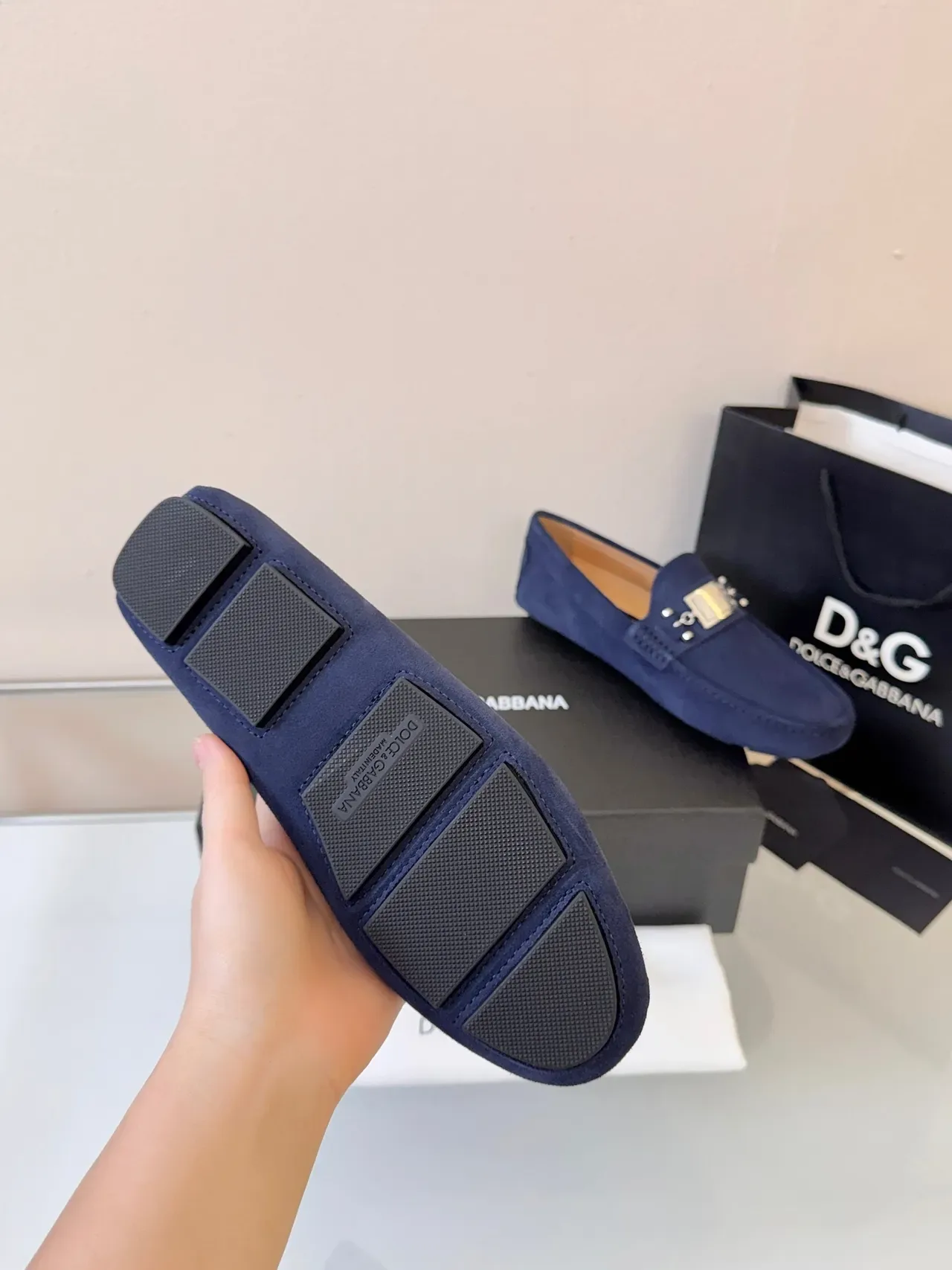 Dolce & Gabbana Portofino Navy Gold Suede Metal Horsebit Buckle Loafer 5
