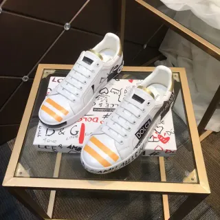 Dolce & Gabbana Portofino Sneakers Lifestyle Blanc Orange Cuir Basses