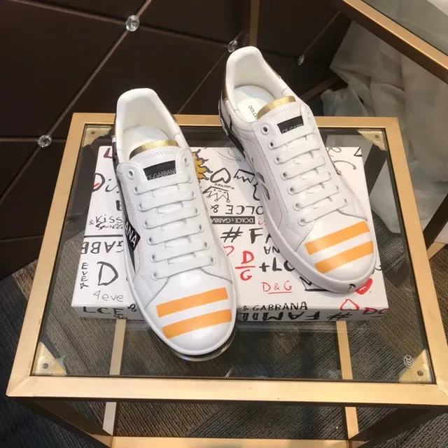 Dolce & Gabbana Portofino সাদা কমলা লো টপ লেদার লাইফস্টাইল স্নিকার্স 7