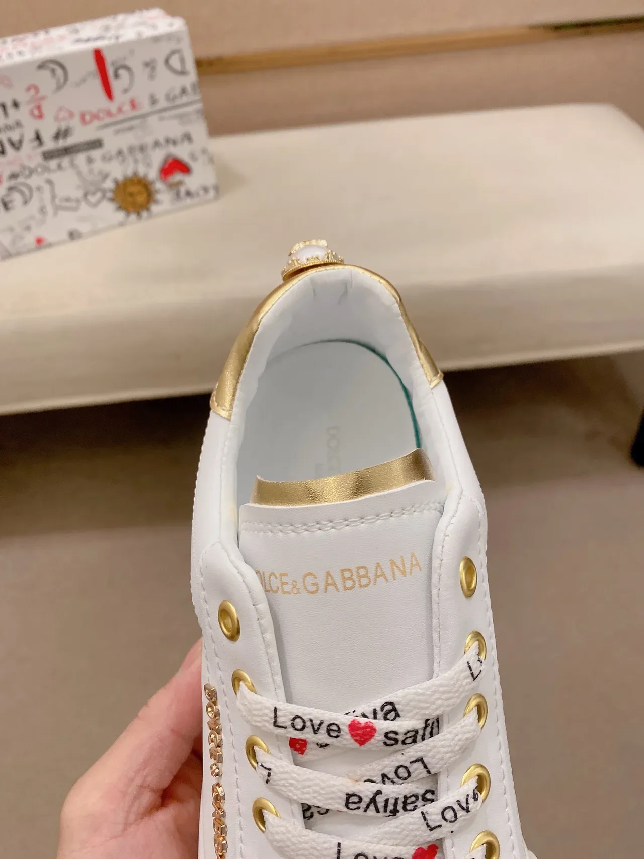 Dolce & Gabbana White Gold Leather Hardware Lifestyle Sneakers 4