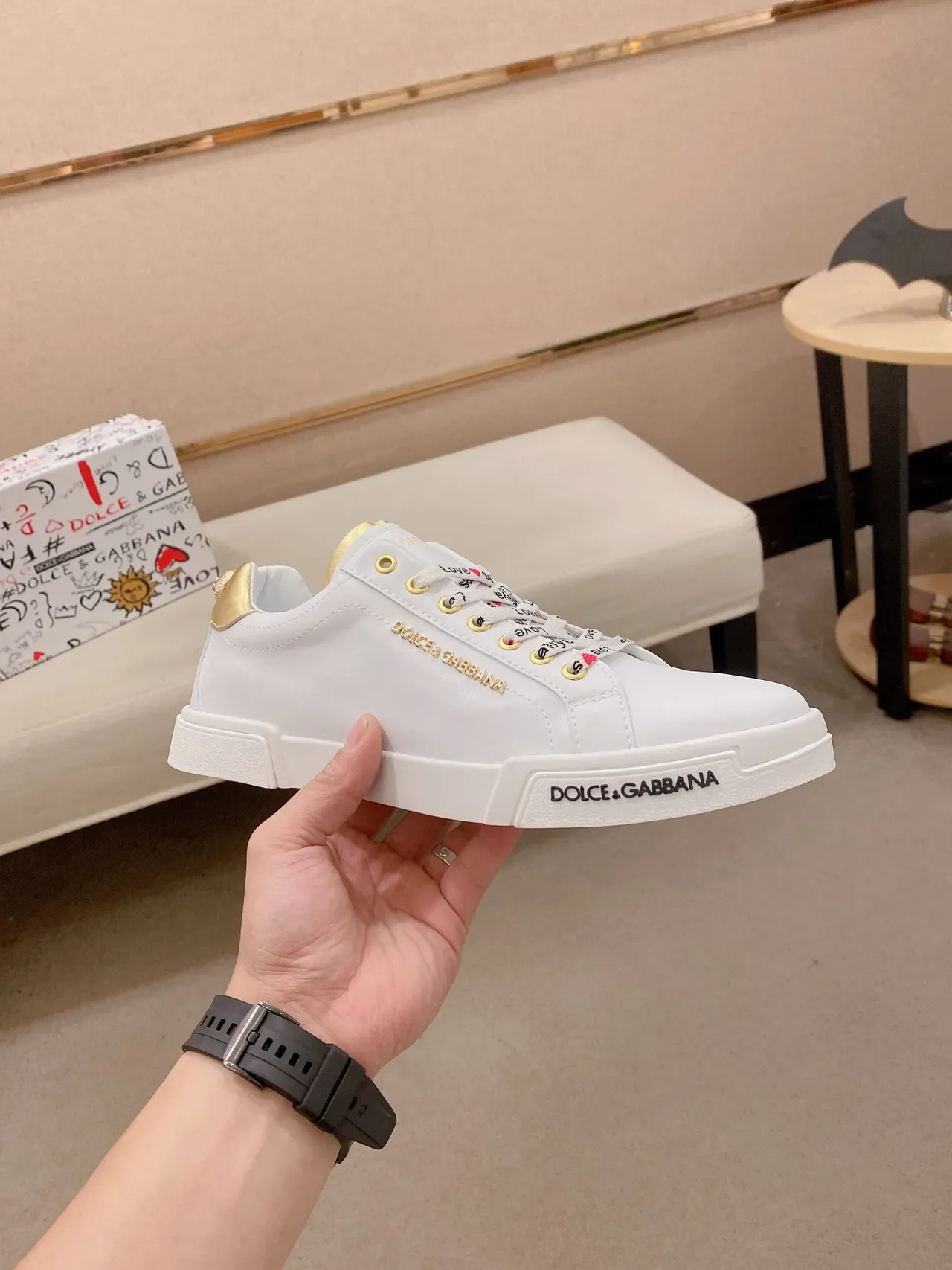 Dolce & Gabbana White Gold Leather Hardware Lifestyle Sneakers 5
