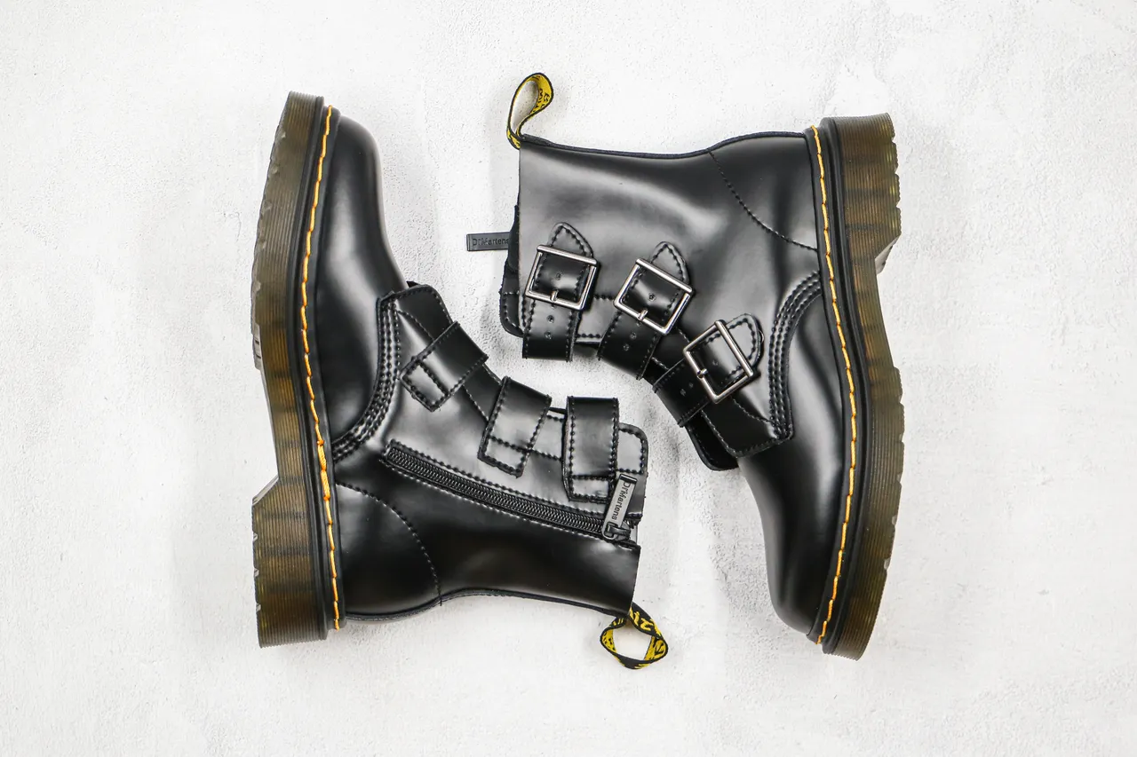 Dr. Martens 1460 Bex Black Three-Buckle Ankle Boots 10