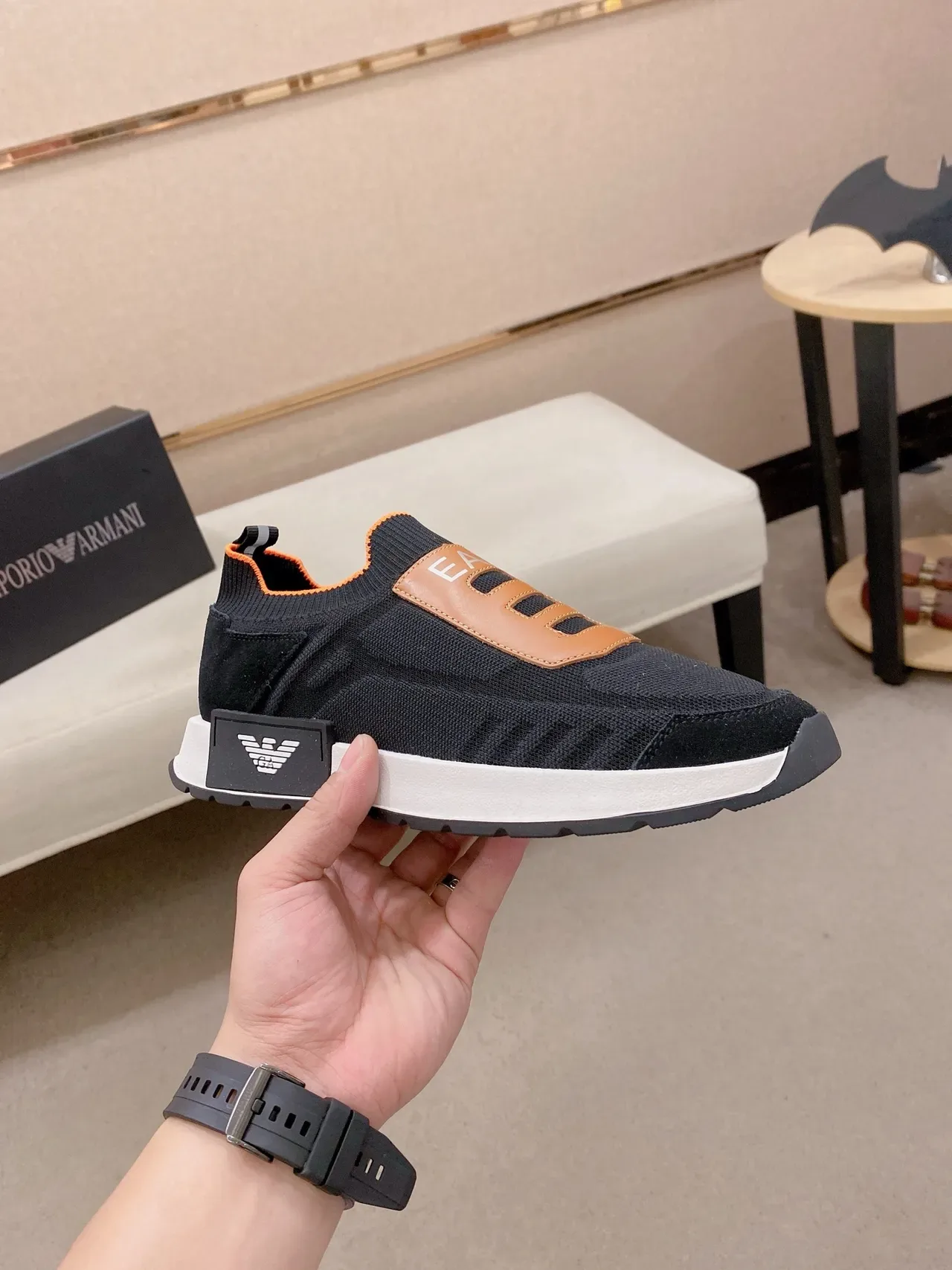 Emporio Armani أسود بني سليب أون أوبر كيت أسلوب حياة سنيكرز 5