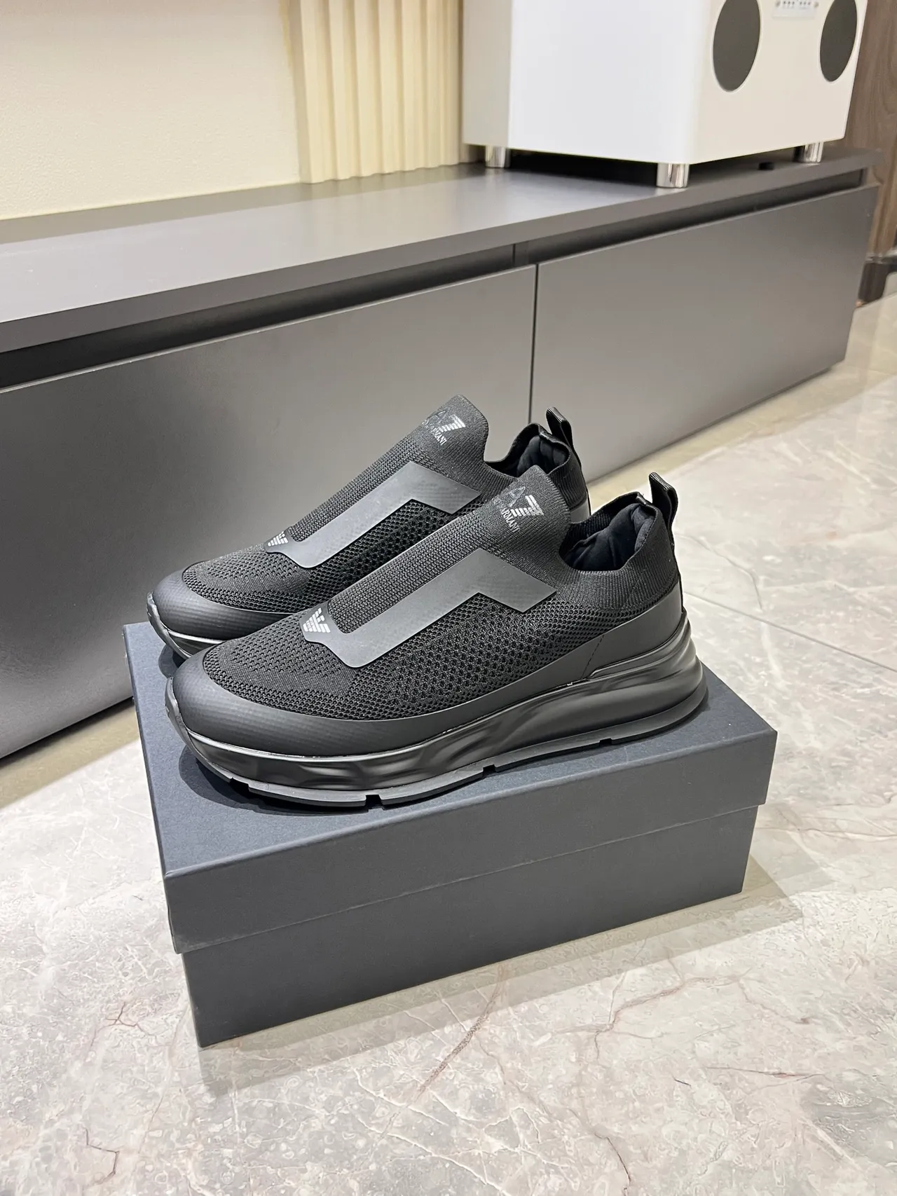 Emporio Armani Sneakers Lifestyle Noires Slip-On avec Upper en Tricot 4