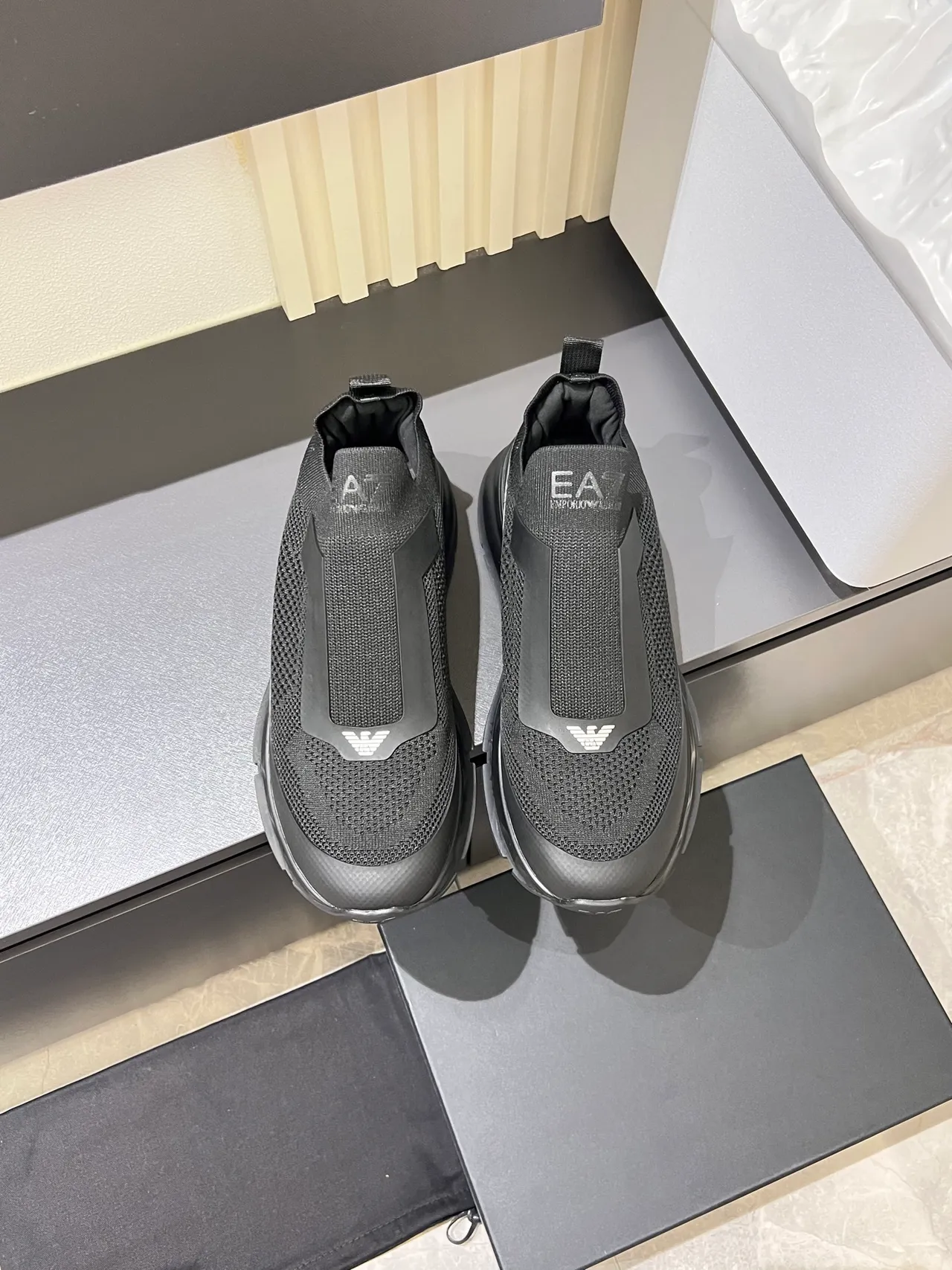Emporio Armani Sneakers Lifestyle Noires Slip-On avec Upper en Tricot 5