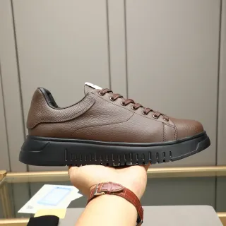 Emporio Armani Brown Pebbled Leather Platform Sneaker