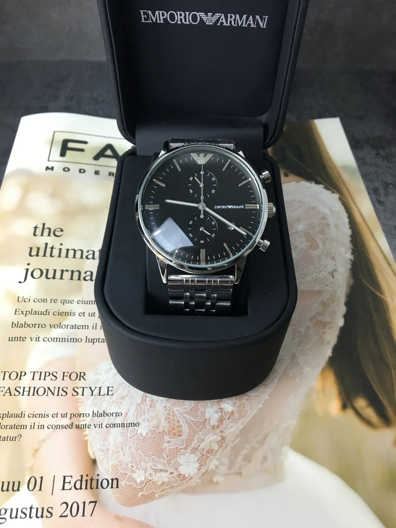 Emporio Armani Chronograph Black Dial Stainless Steel Mechanical Watch 3