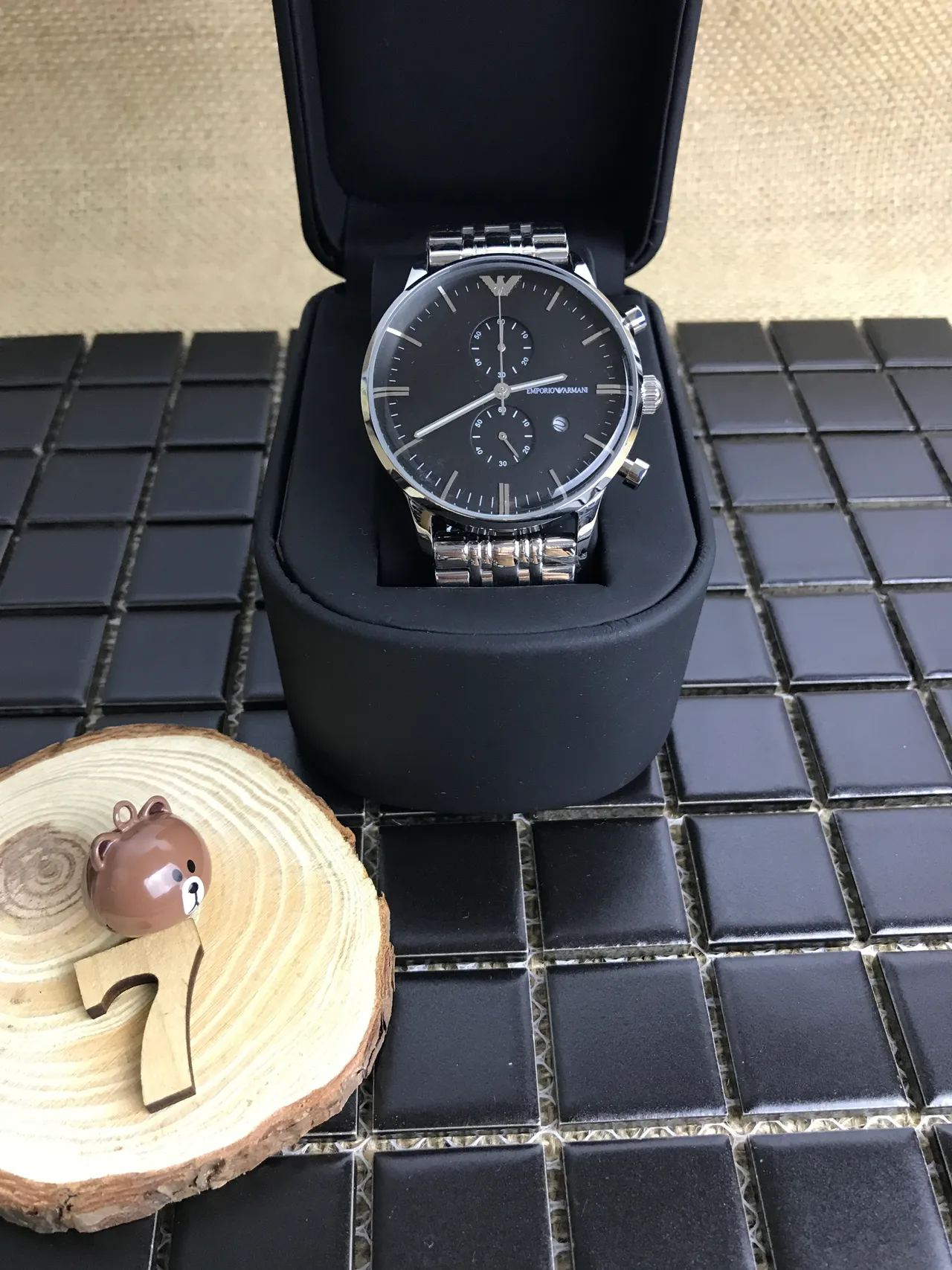 Emporio Armani Chronograph Black Dial Stainless Steel Mechanical Watch 8