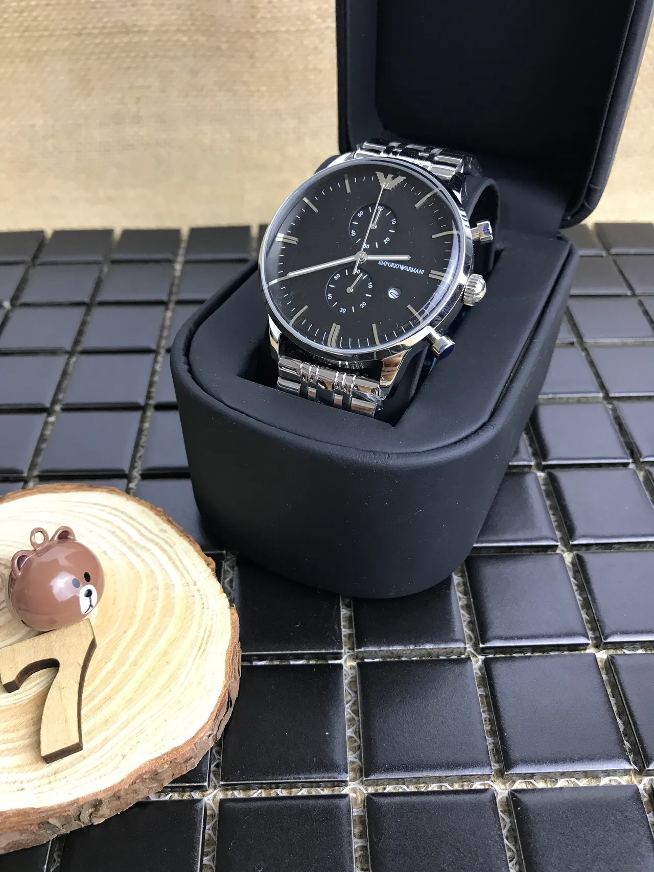 Emporio Armani Chronograph Black Dial Stainless Steel Mechanical Watch 9