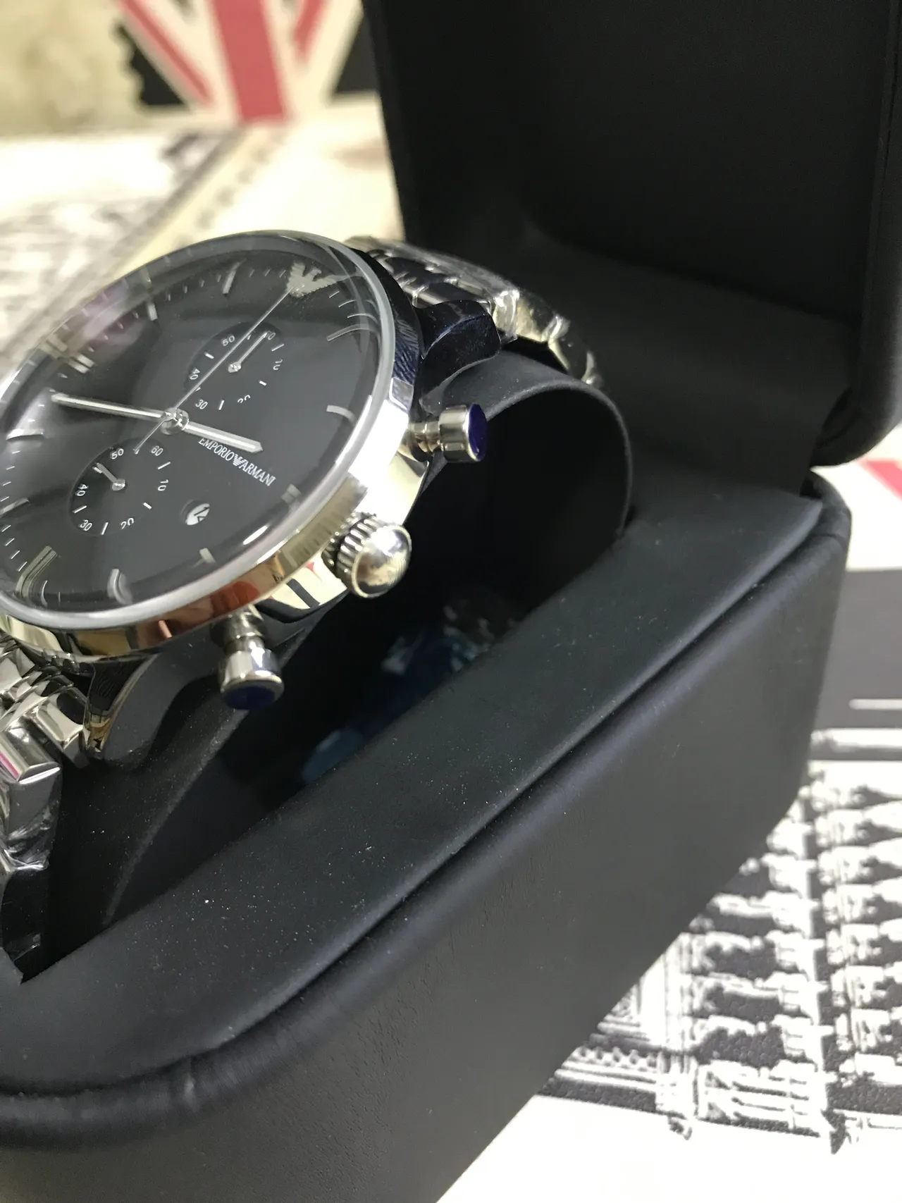 Emporio Armani Chronograph Black Dial Stainless Steel Mechanical Watch 12
