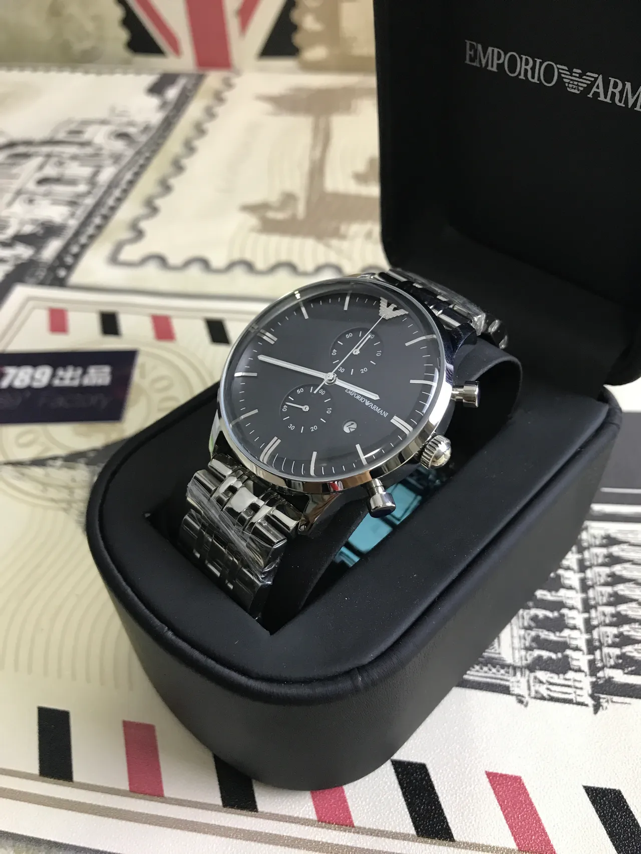 Emporio Armani Chronograph Black Dial Stainless Steel Mechanical Watch 13