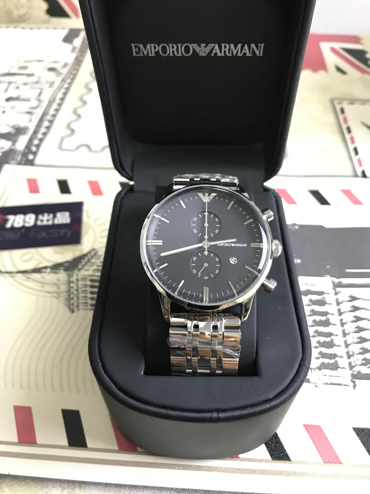 Emporio Armani Chronograph Black Dial Stainless Steel Mechanical Watch 14