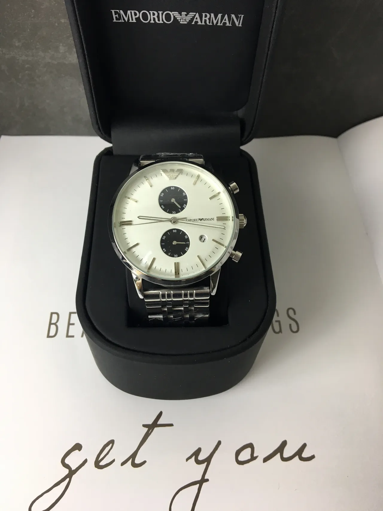Emporio Armani Cronógrafo Aço Inoxidável Prateado Disco Branco Relógio de Quartzo 2