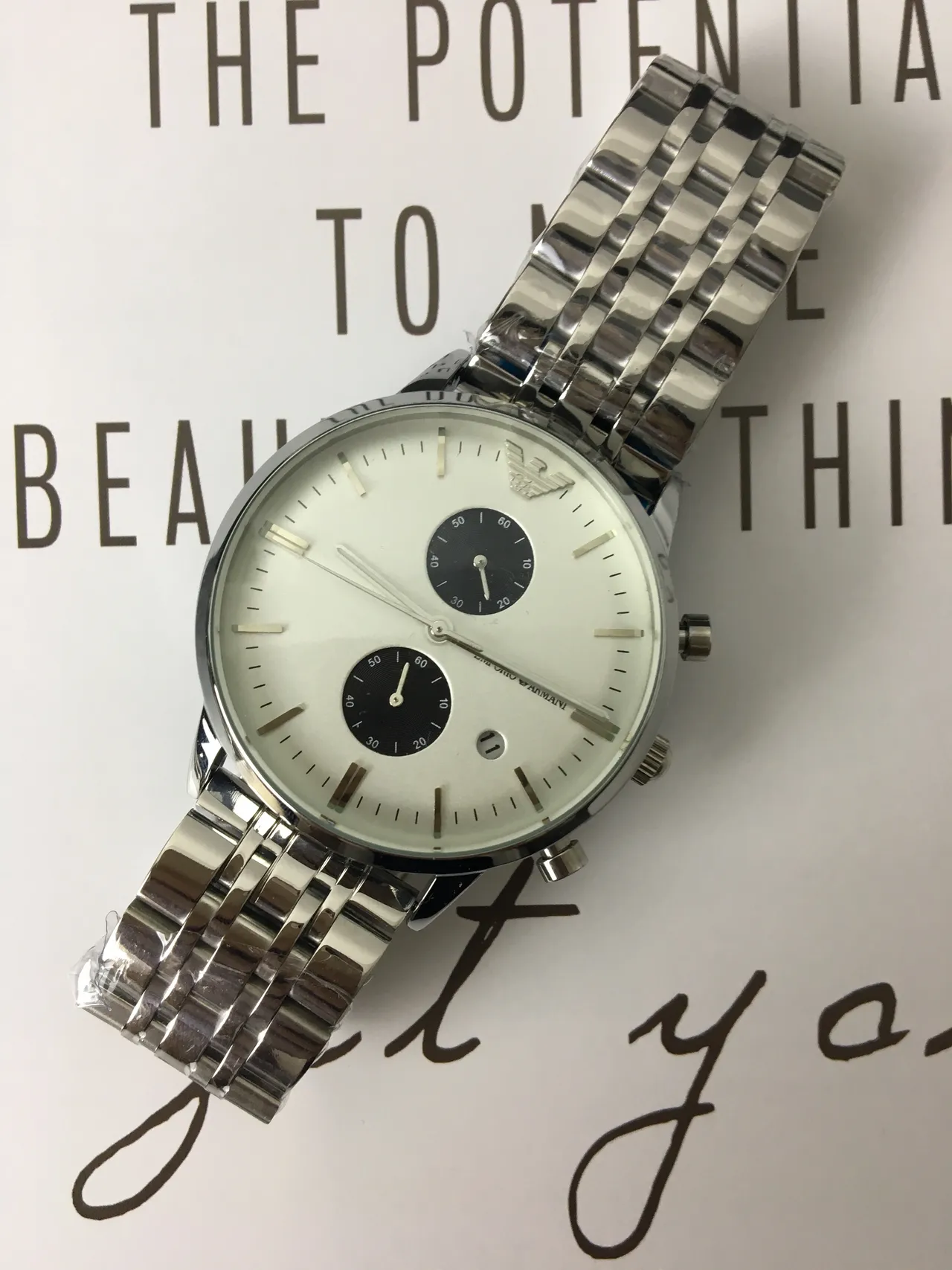 Emporio Armani Cronógrafo Aço Inoxidável Prateado Disco Branco Relógio de Quartzo 4