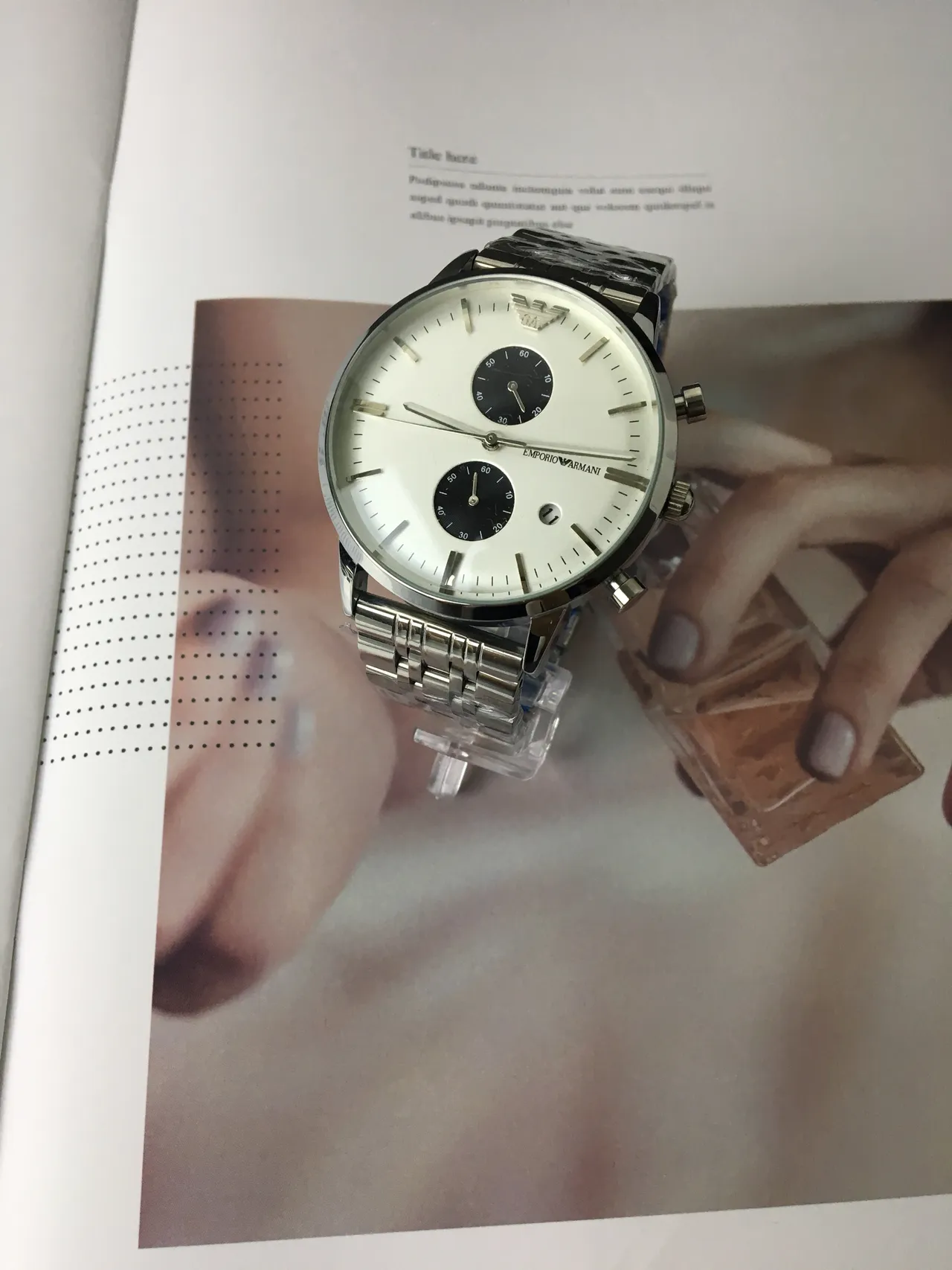 Emporio Armani Cronógrafo Aço Inoxidável Prateado Disco Branco Relógio de Quartzo 7