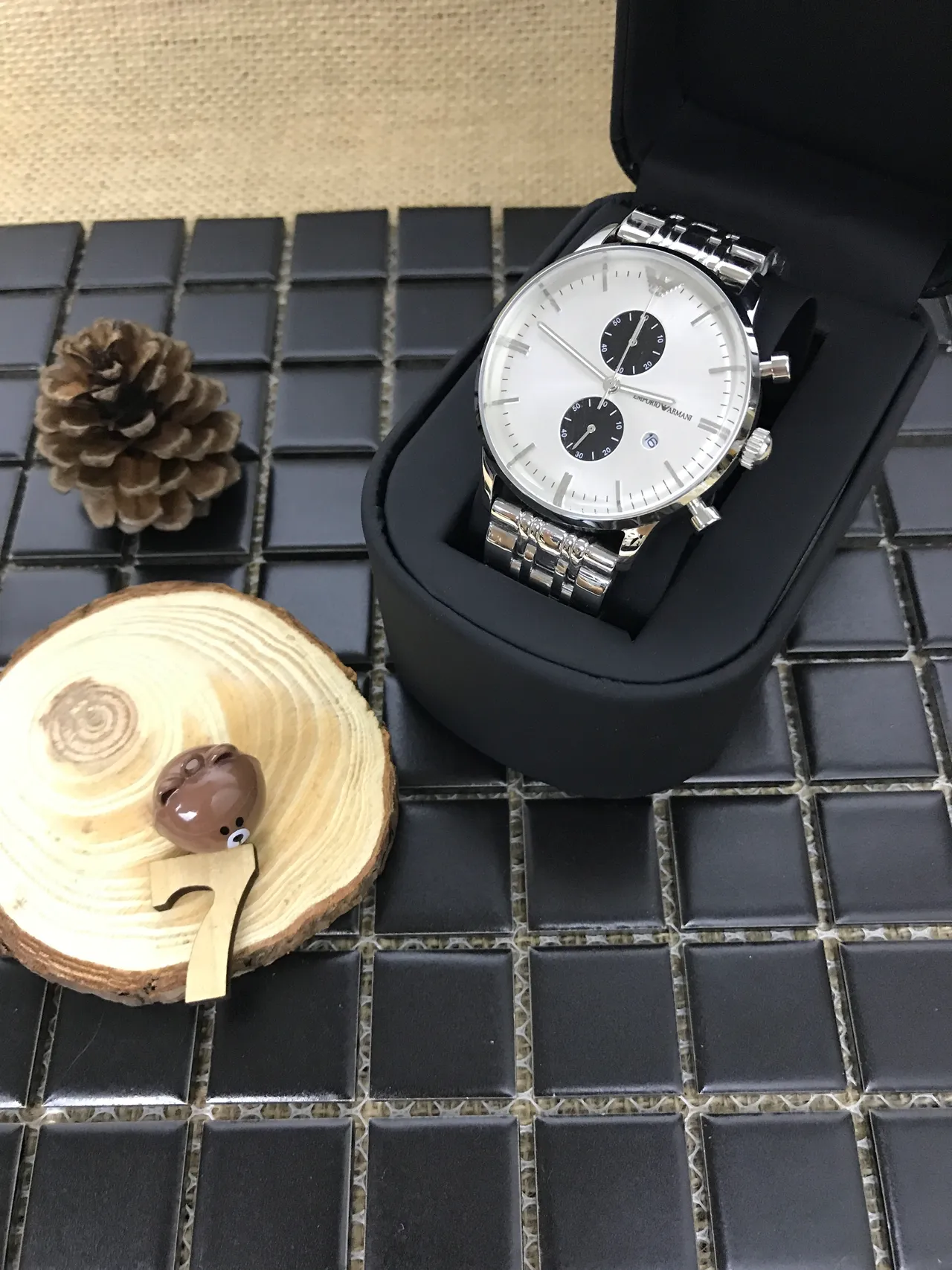 Emporio Armani Cronógrafo Aço Inoxidável Prateado Disco Branco Relógio de Quartzo 8