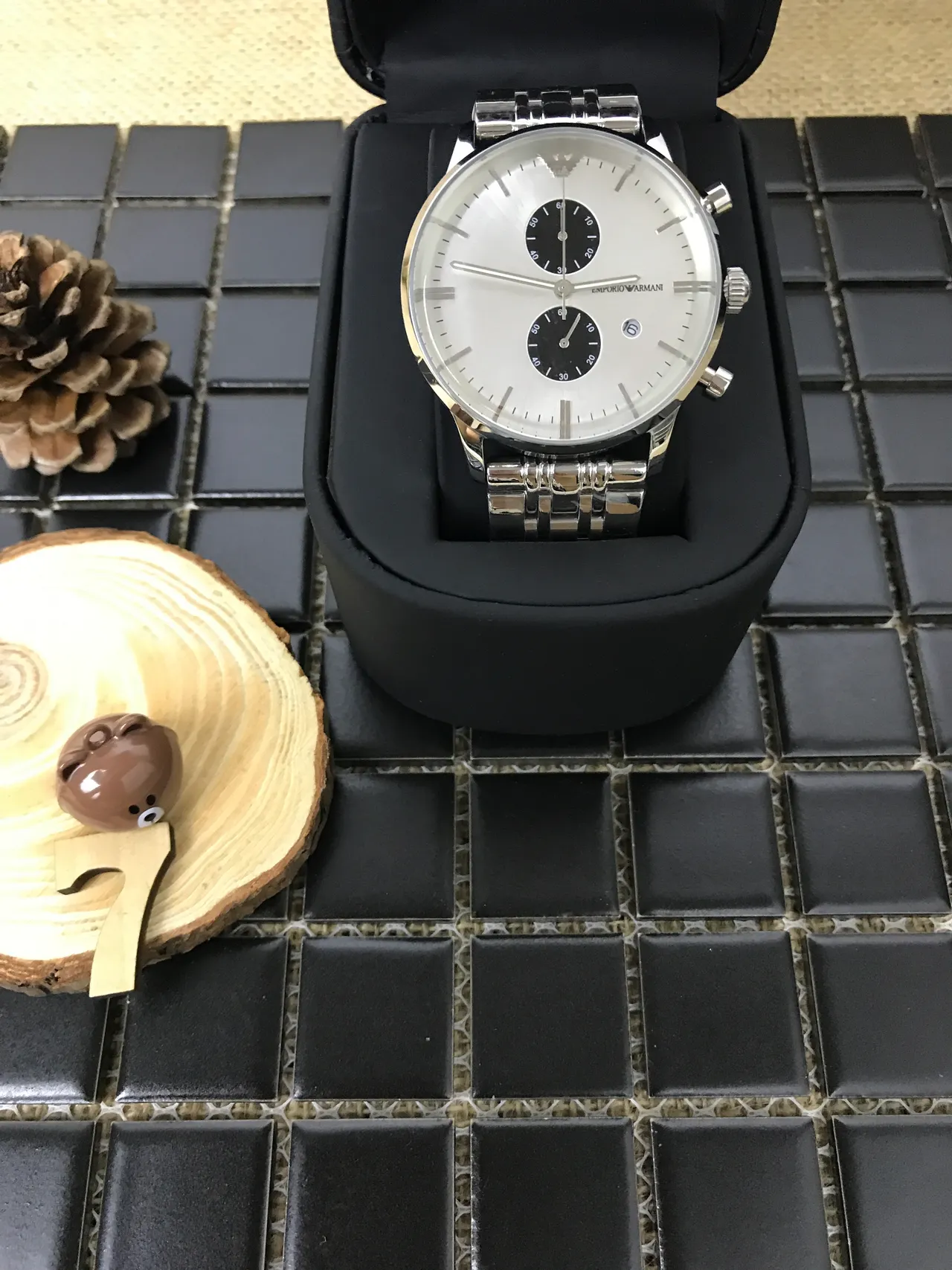 Emporio Armani Cronógrafo Aço Inoxidável Prateado Disco Branco Relógio de Quartzo 9