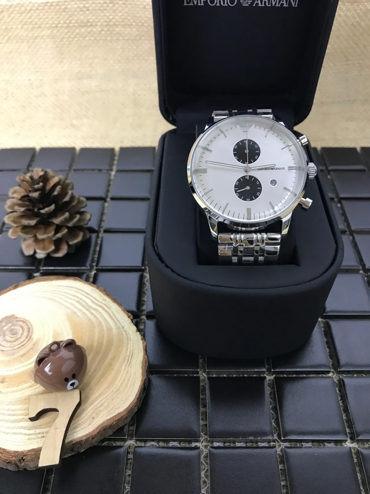 Emporio Armani Cronógrafo Aço Inoxidável Prateado Disco Branco Relógio de Quartzo 10
