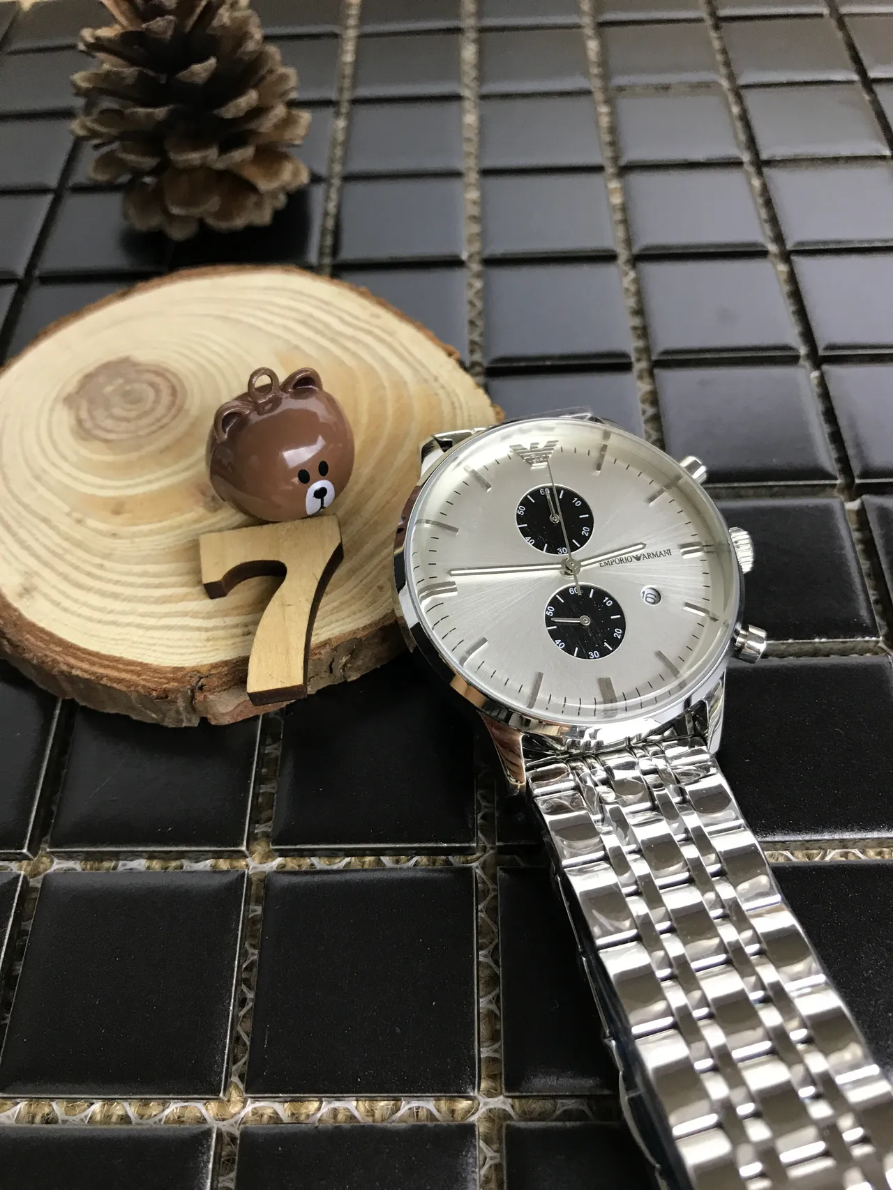 Emporio Armani Cronógrafo Aço Inoxidável Prateado Disco Branco Relógio de Quartzo 11