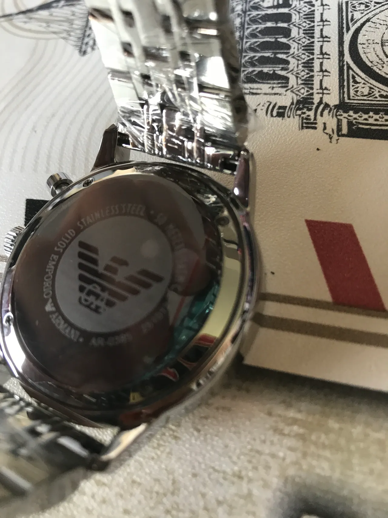 Emporio Armani Cronógrafo Aço Inoxidável Prateado Disco Branco Relógio de Quartzo 12