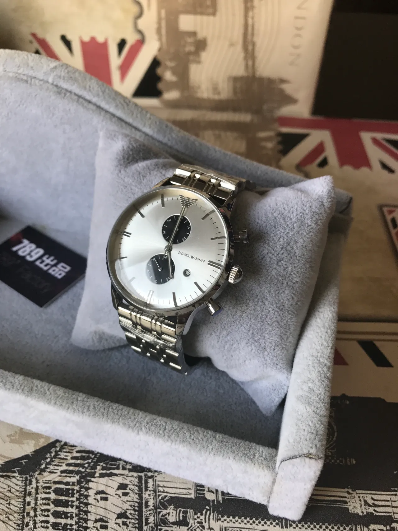 Emporio Armani Cronógrafo Aço Inoxidável Prateado Disco Branco Relógio de Quartzo 14