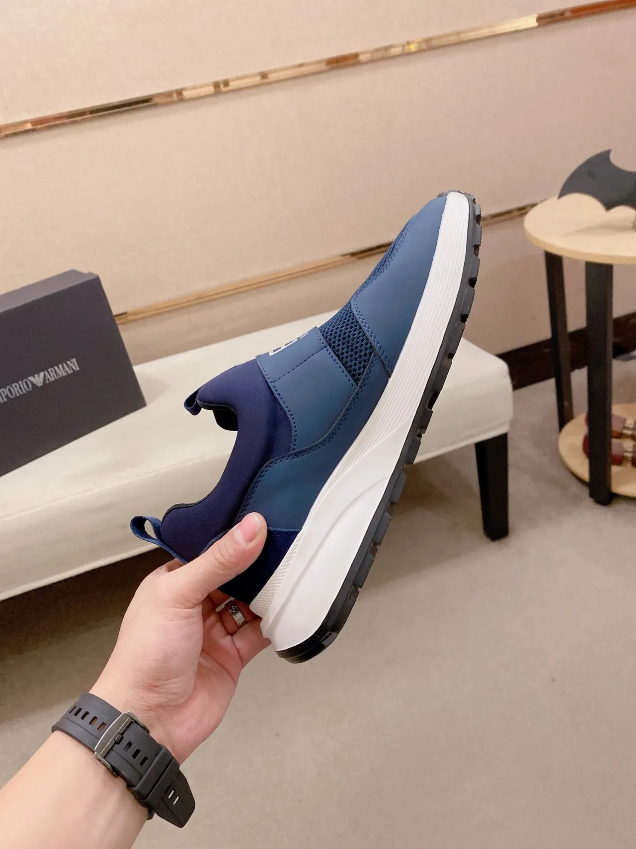 Emporio Armani Navy Blue Slip-On Lifestyle Sneakers 5