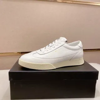 Emporio Armani Zapatillas Blancas Beige Cuero Granulado Con Branding Dorado