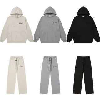 Fear of God Essentials Gray Black Oversized Fit Minimalist Embroidery Hoodie