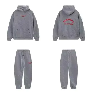 Fear of God Essentials Gray Red Relaxed Fit Heather Fleece Hoodie