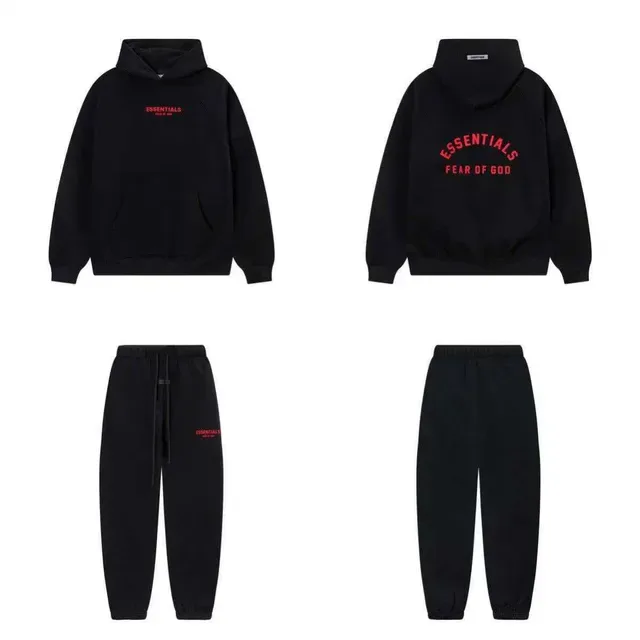 Fear of God Essentials Gray Red Relaxed Fit Heather Fleece Hoodie 2
