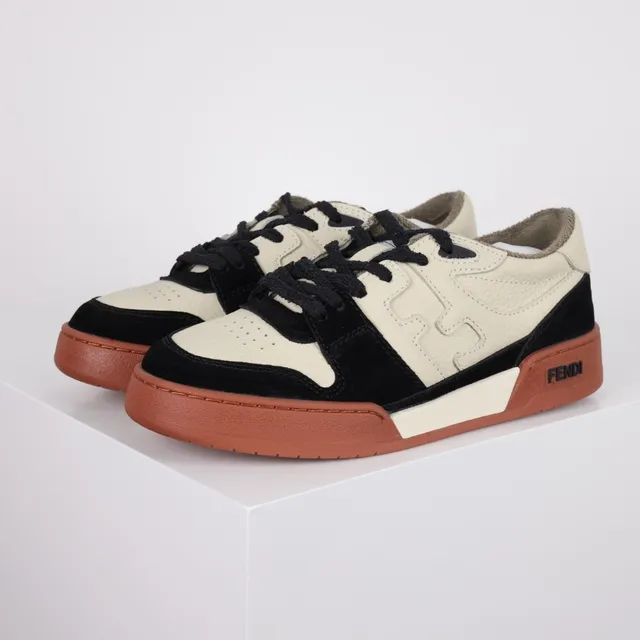 Fendi Beige Noir Construction Asymétrique Panel Cuir Crème Et Daim Contraste Chaussures Lifestyle 2