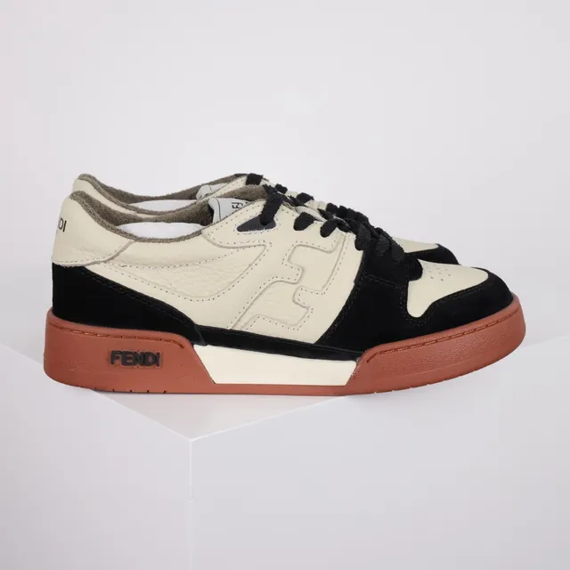 Fendi Beige Noir Construction Asymétrique Panel Cuir Crème Et Daim Contraste Chaussures Lifestyle 3