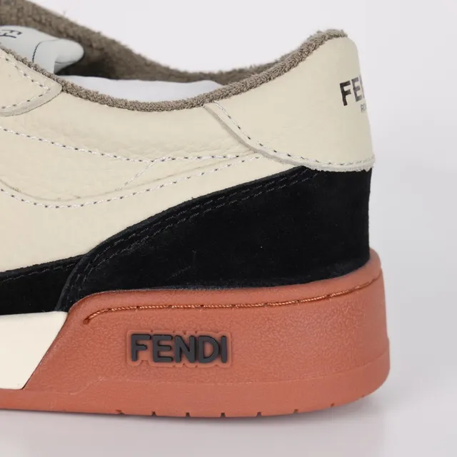 Fendi Beige Noir Construction Asymétrique Panel Cuir Crème Et Daim Contraste Chaussures Lifestyle 4